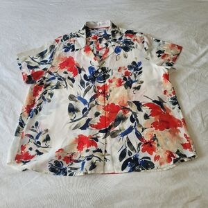 Tommy Bahama Womens Large Silk Blouse Short Sleeve Floral Quiet Luxury Resort